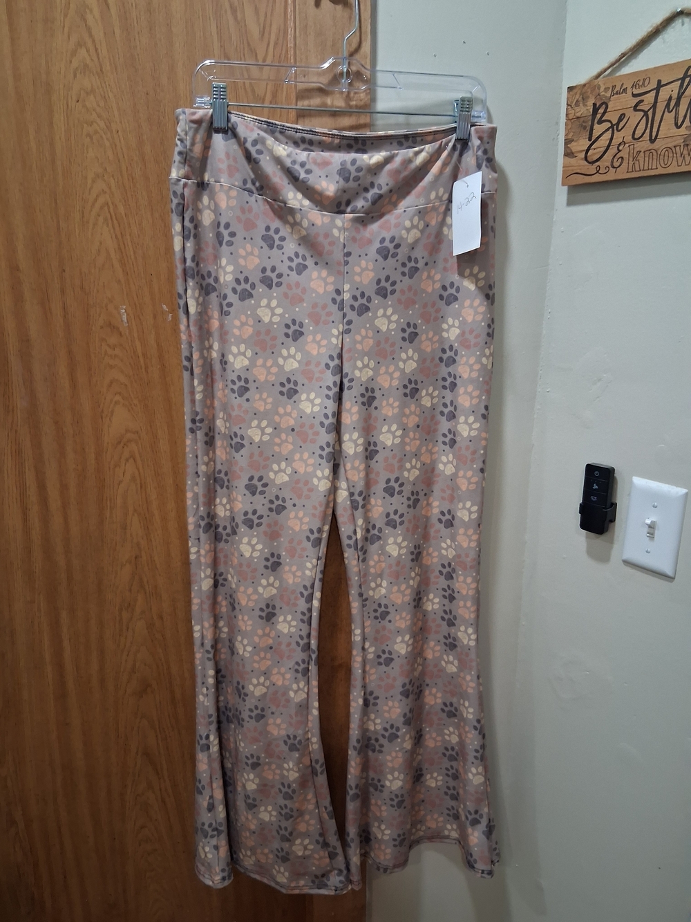 Taupe Pink Floral Paw-Print Flare Leggings